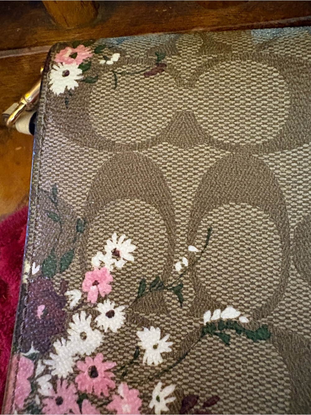 Coach Signature Floral Wallet Crossbody Clutch Brown Tan Pink Floral - Picture 5 of 16
